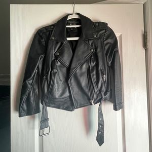 Black faux leather cropped jacket